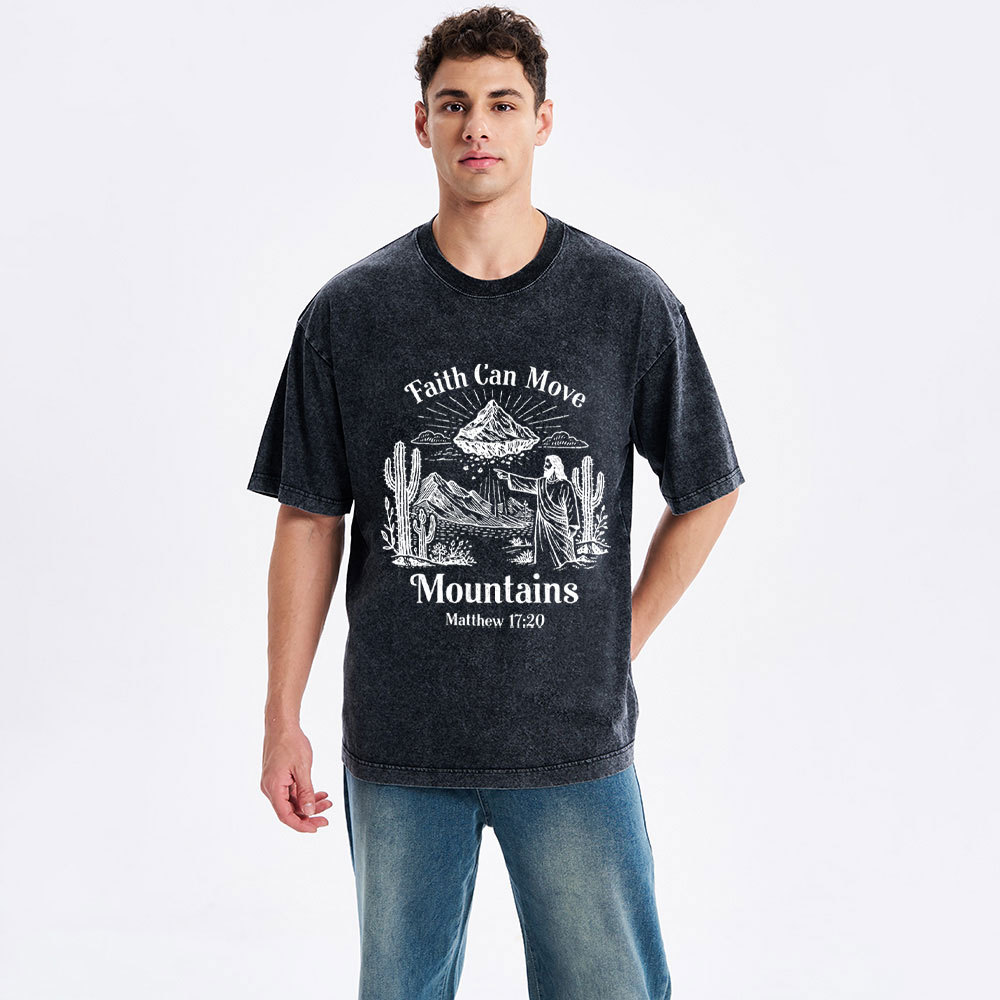Faith Can Move Mountains Christian Washed T-Shirt