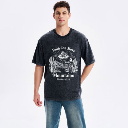 Faith Can Move Mountains Christian Washed T-Shirt