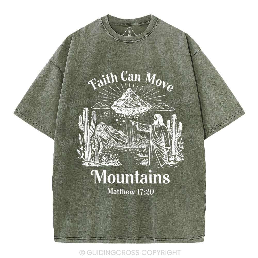 Faith Can Move Mountains Christian Washed T-Shirt
