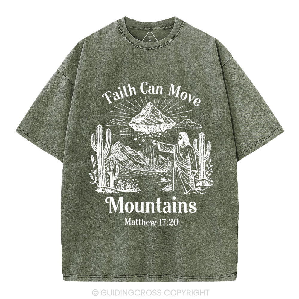 Faith Can Move Mountains Christian Washed T-Shirt