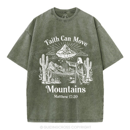 Faith Can Move Mountains Christian Washed T-Shirt