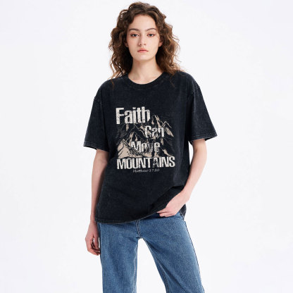 Faith Can Move Mountains Christian Washed T-Shirt
