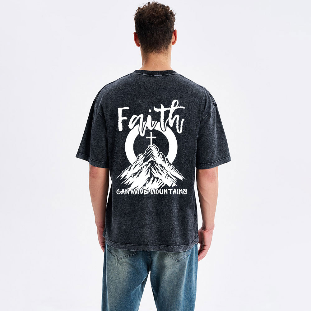 Faith Can Move Mountains Christian Washed T-Shirt