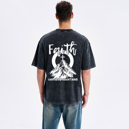 Faith Can Move Mountains Christian Washed T-Shirt