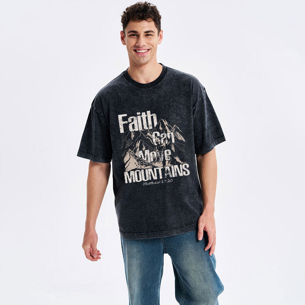 Faith Can Move Mountains Christian Washed T-Shirt