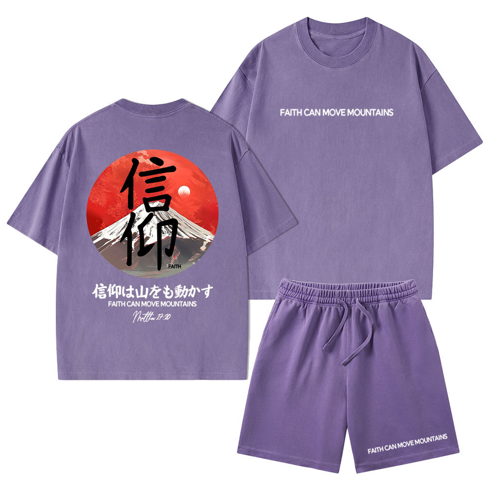 Faith Can Move Mountains Christian Washed T-Shirt & Shorts