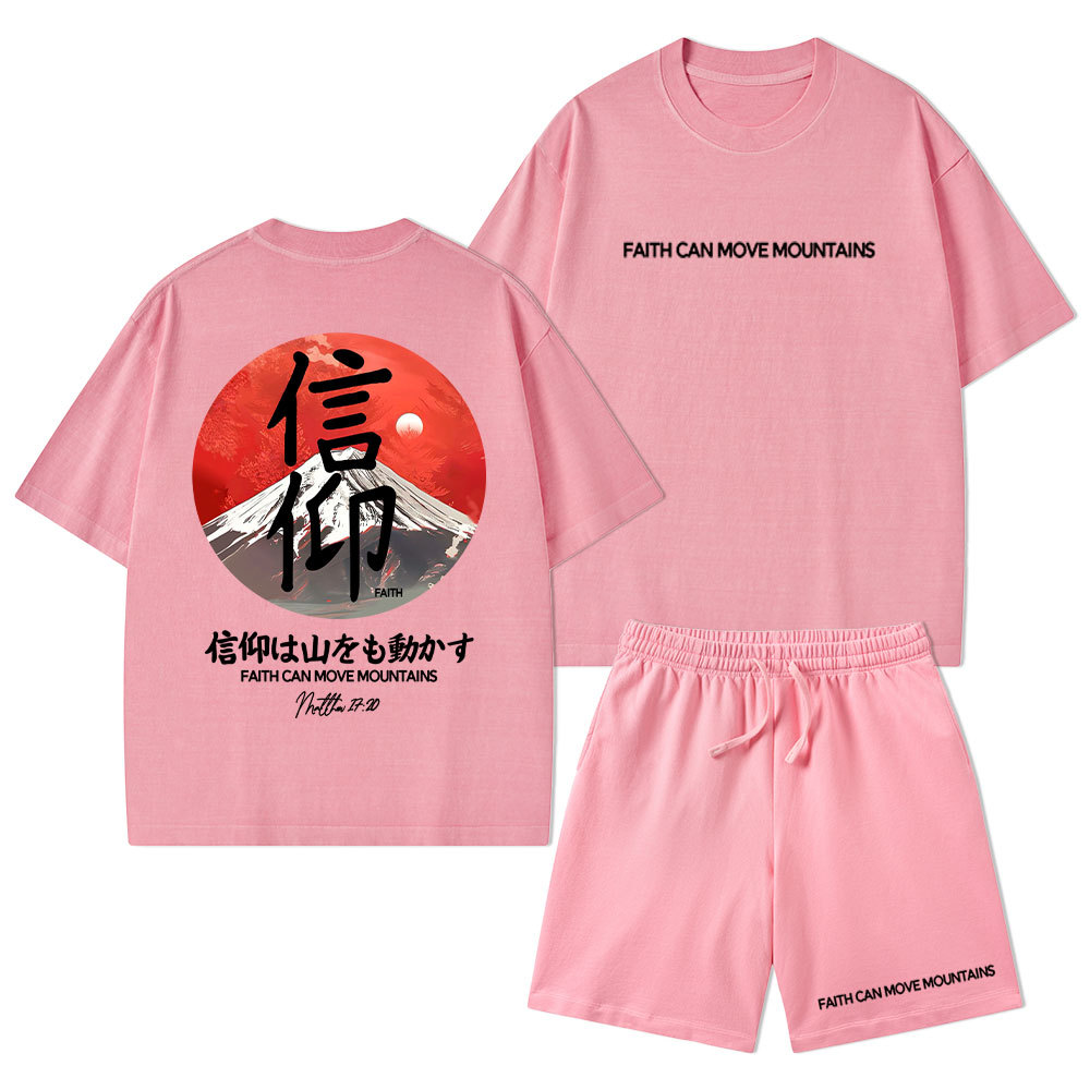 Faith Can Move Mountains Christian Washed T-Shirt & Shorts