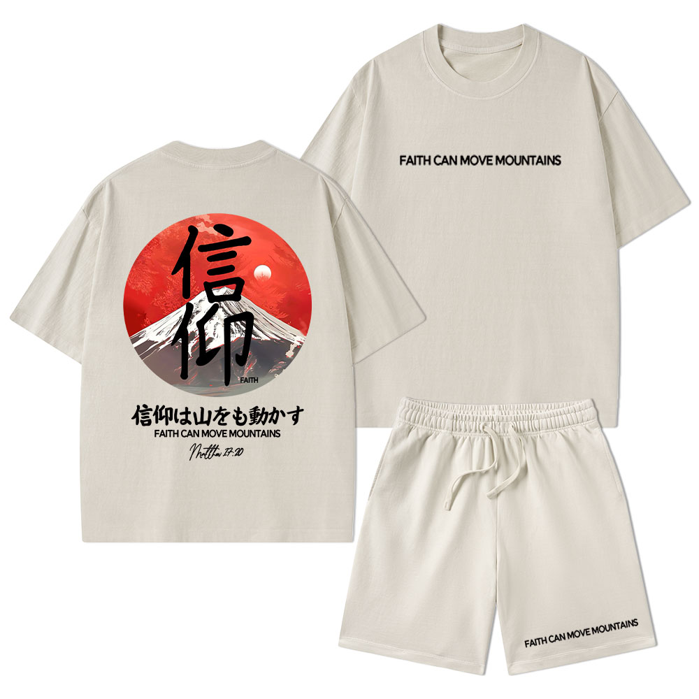 Faith Can Move Mountains Christian Washed T-Shirt & Shorts