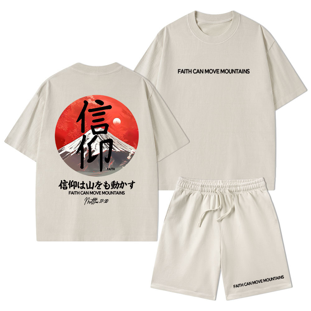 Faith Can Move Mountains Christian Washed T-Shirt & Shorts