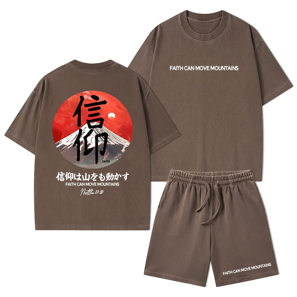 Faith Can Move Mountains Christian Washed T-Shirt & Shorts