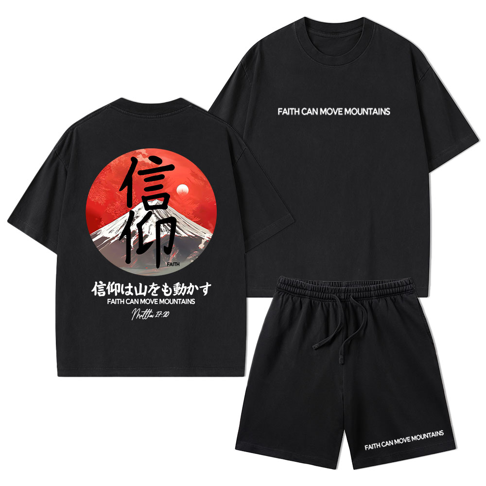Faith Can Move Mountains Christian Washed T-Shirt & Shorts