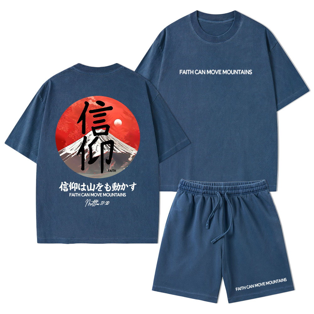 Faith Can Move Mountains Christian Washed T-Shirt & Shorts