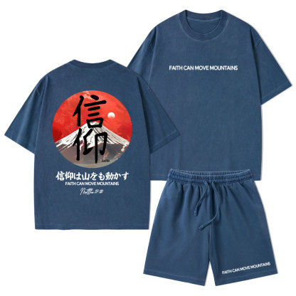 Faith Can Move Mountains Christian Washed T-Shirt & Shorts
