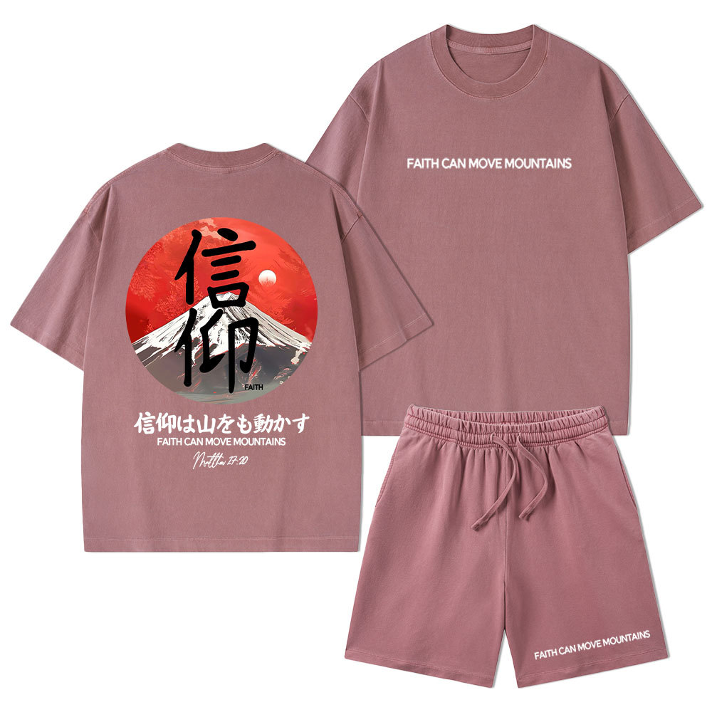 Faith Can Move Mountains Christian Washed T-Shirt & Shorts