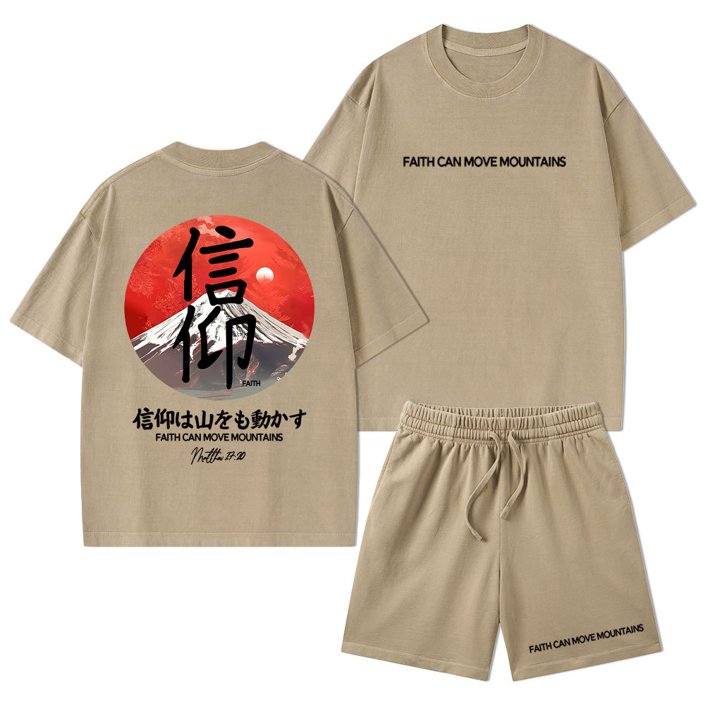 Faith Can Move Mountains Christian Washed T-Shirt & Shorts