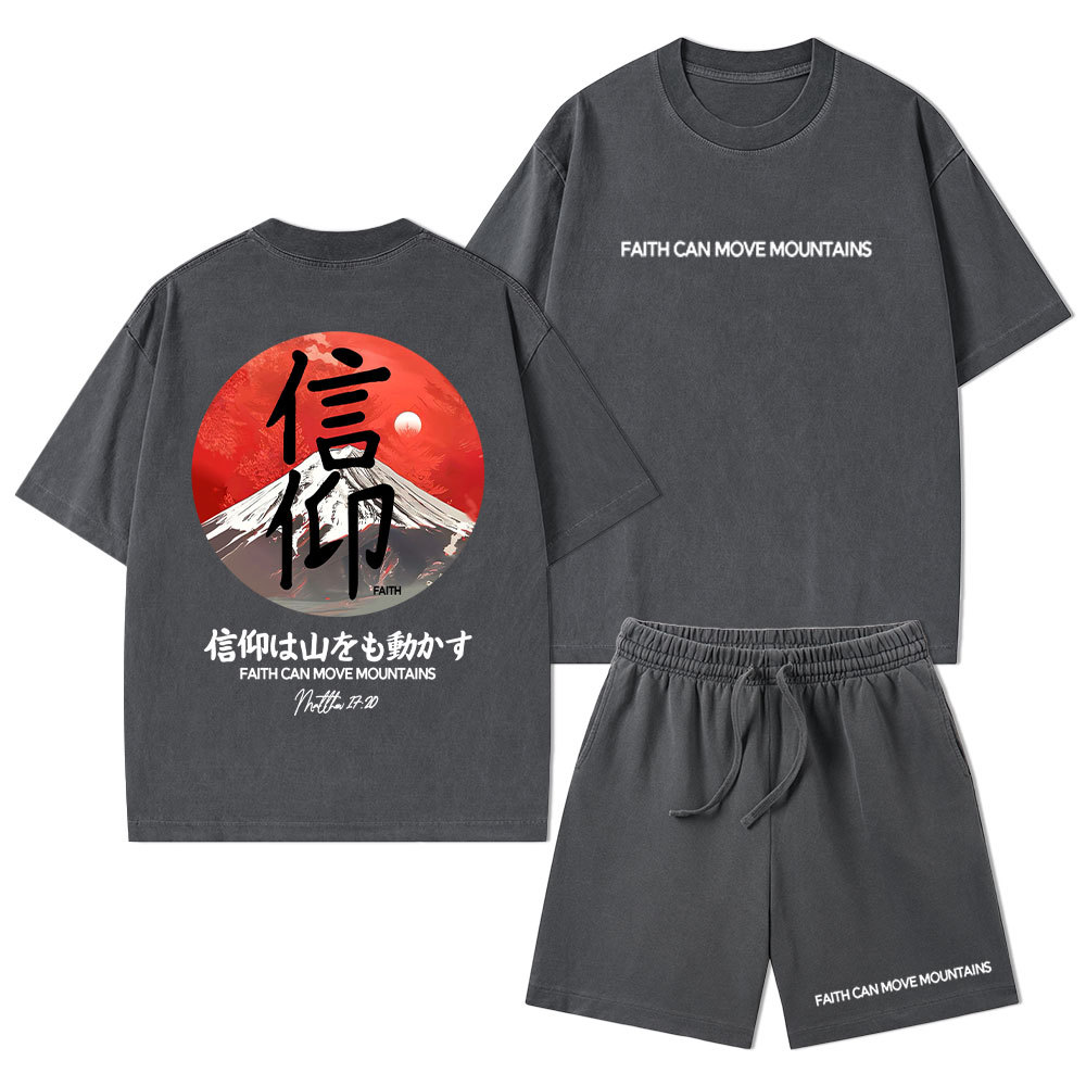 Faith Can Move Mountains Christian Washed T-Shirt & Shorts