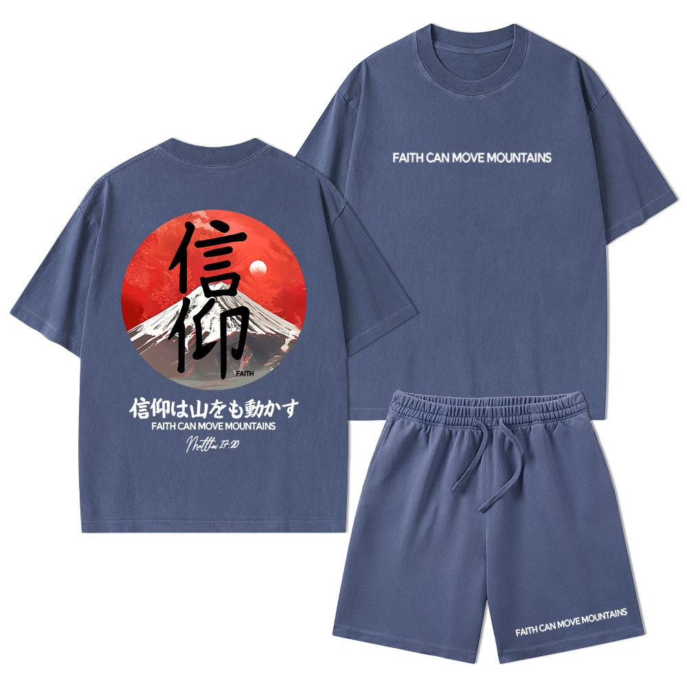 Faith Can Move Mountains Christian Washed T-Shirt & Shorts