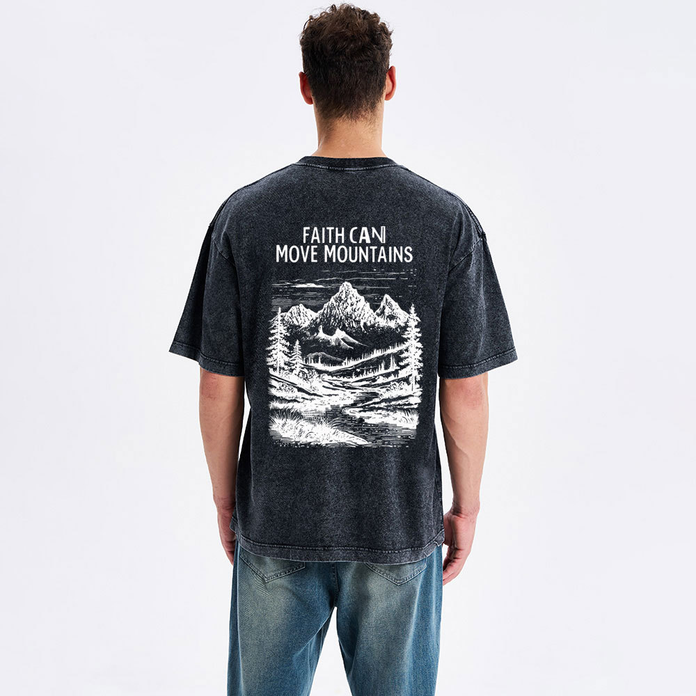 Faith Can Move Mountains Christian Washed T-Shirt