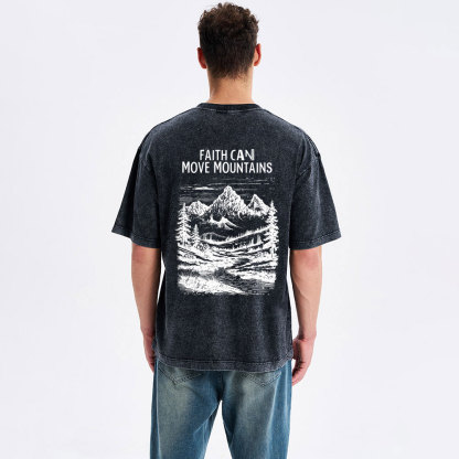 Faith Can Move Mountains Christian Washed T-Shirt
