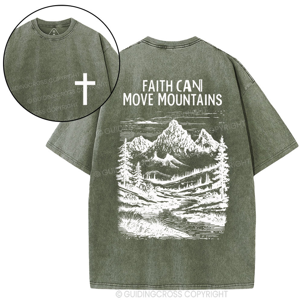 Faith Can Move Mountains Christian Washed T-Shirt