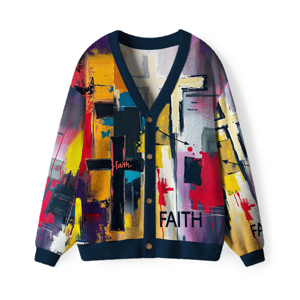Faith Cross Furry Christian Lightweight Cardigan
