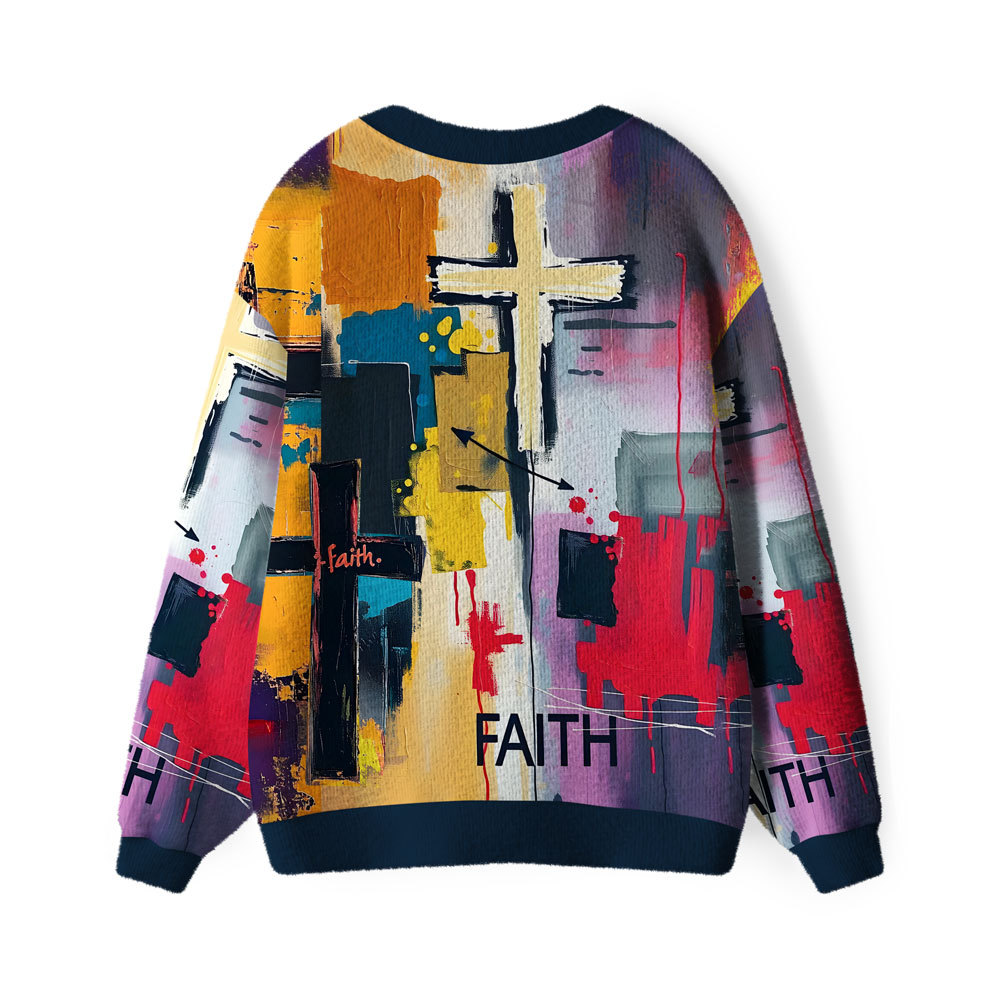 Faith Cross Furry Christian Lightweight Cardigan