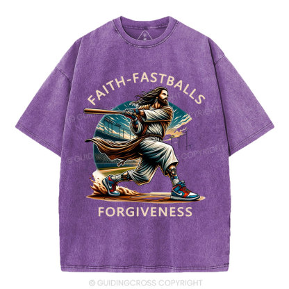 Faith Fastballs Forgiveness  Christian Washed T-Shirt