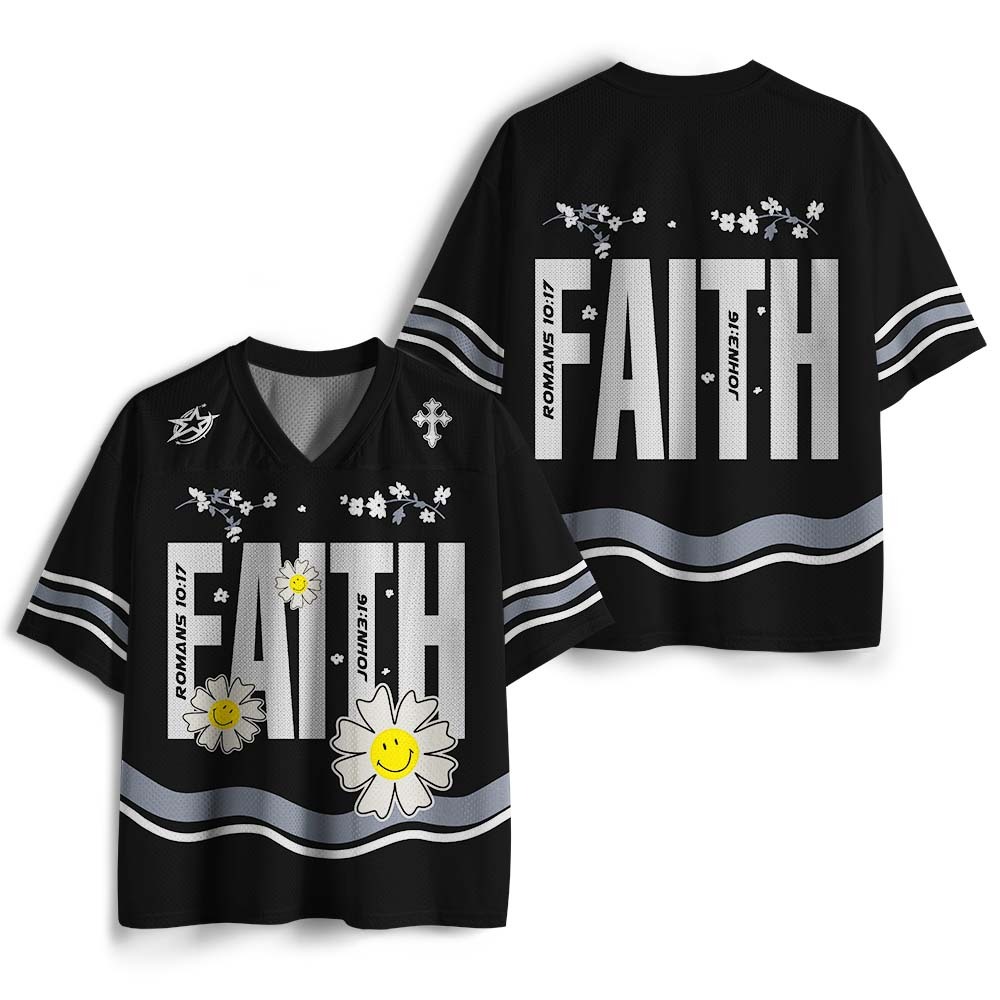 Faith Flower Christian Black Mesh Jersey
