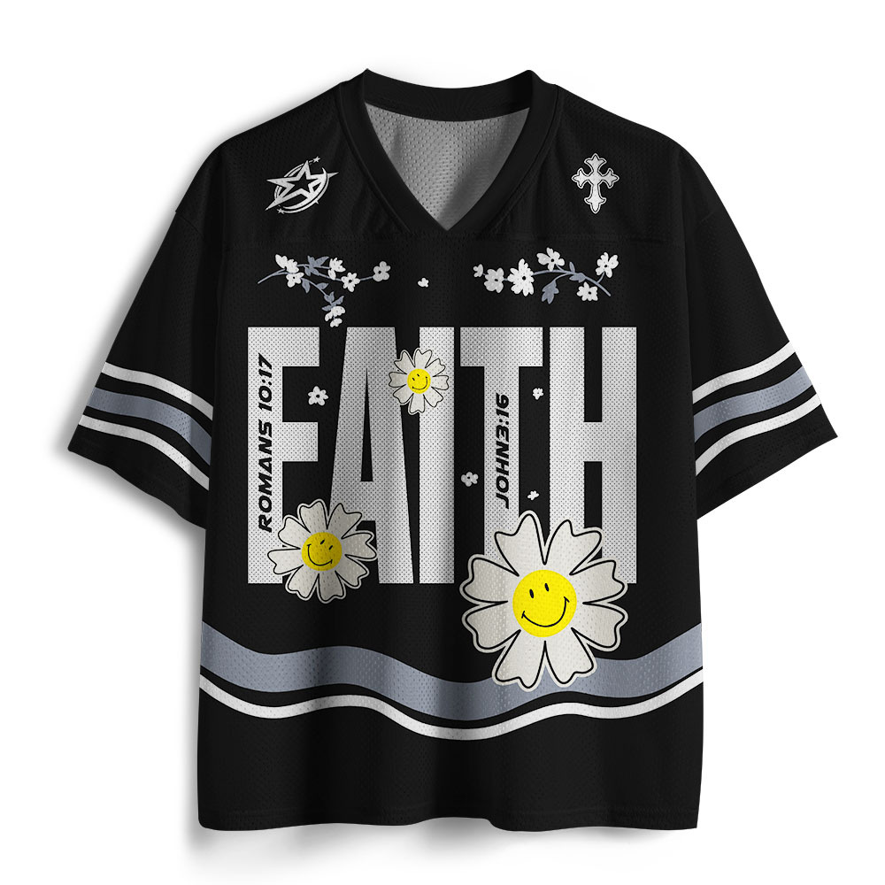 Faith Flower Christian Black Mesh Jersey