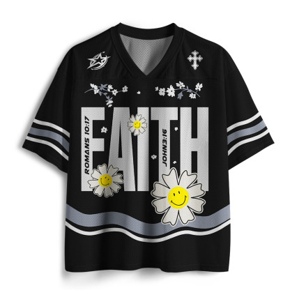 Faith Flower Christian Black Mesh Jersey