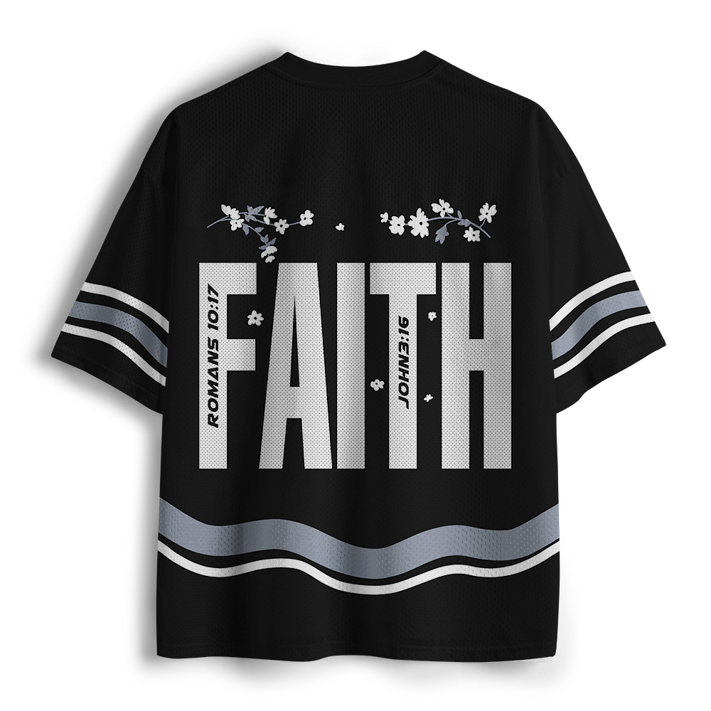 Faith Flower Christian Black Mesh Jersey