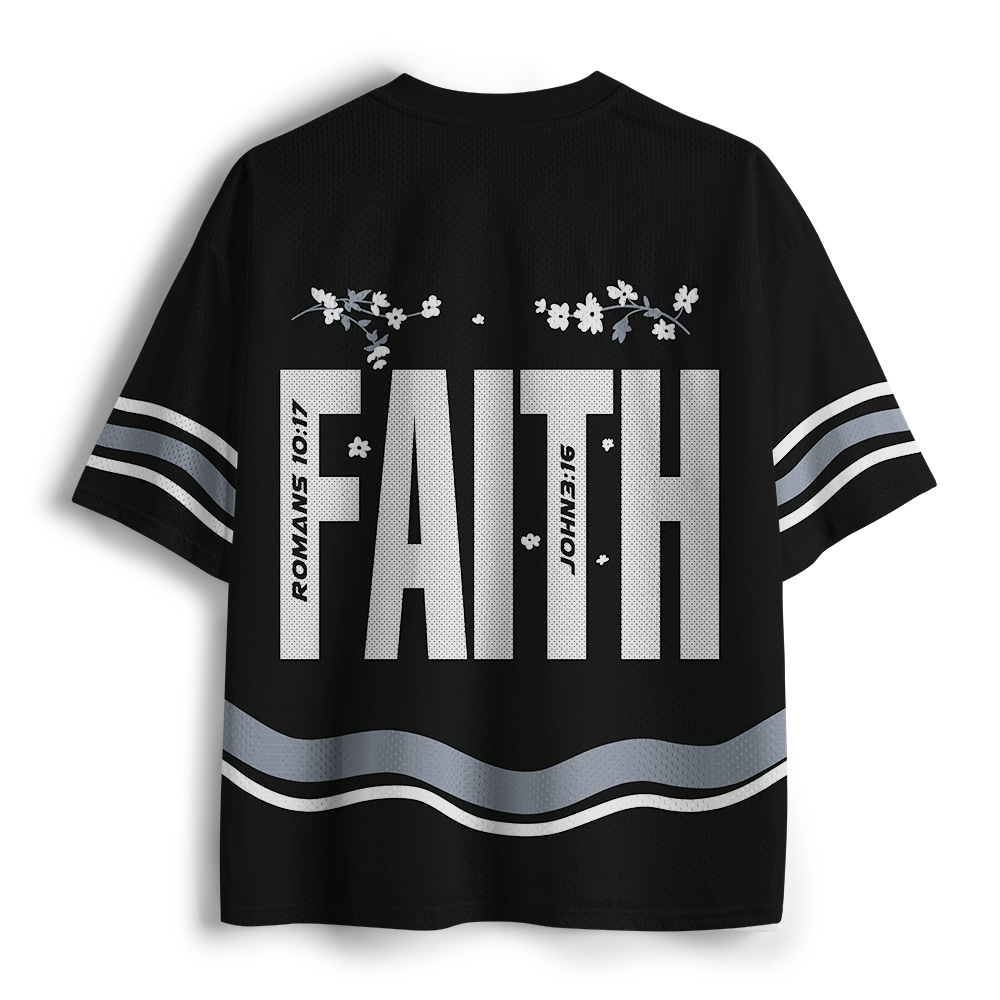Faith Flower Christian Black Mesh Jersey