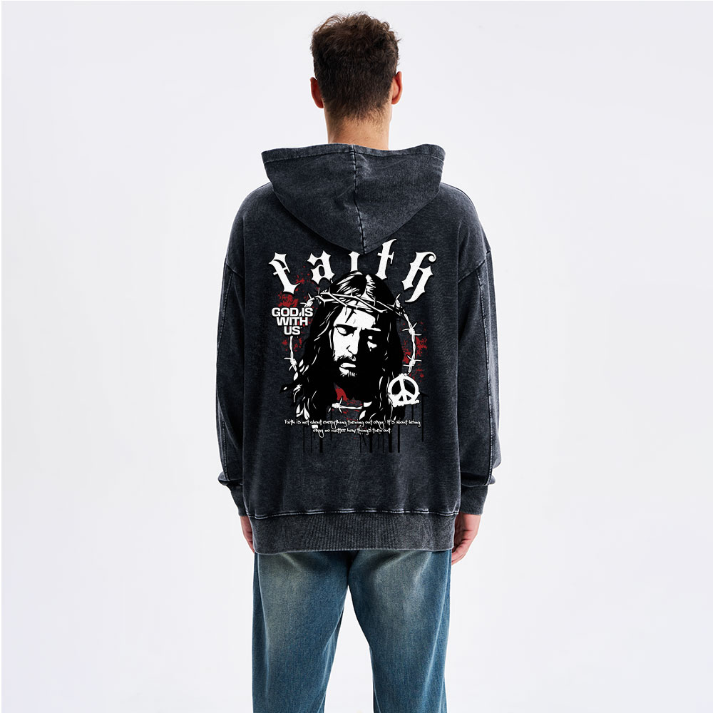 Faith God Is With Us Christian Washed Hoodie
