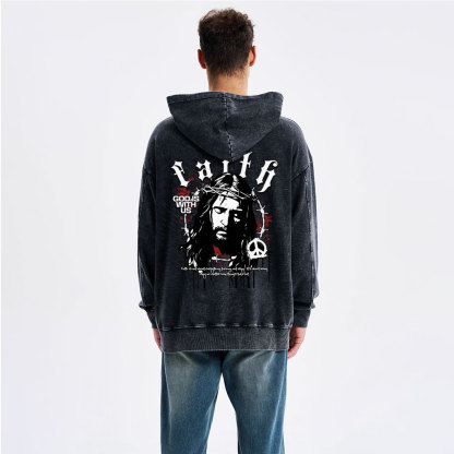 Faith God Is With Us Christian Washed Hoodie