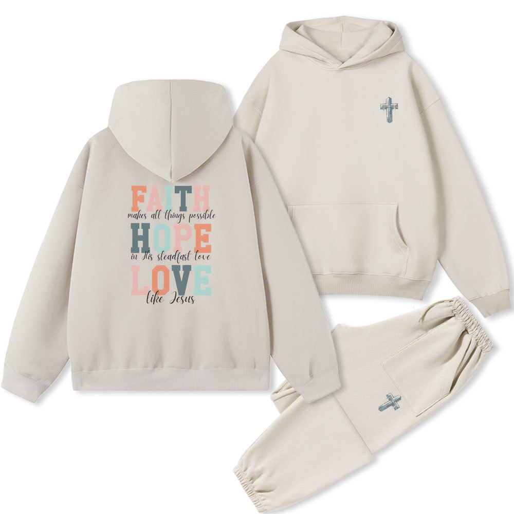 Faith Hope Love Christian Fleece Hoodie Set