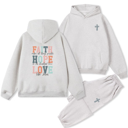 Faith Hope Love Christian Fleece Hoodie Set