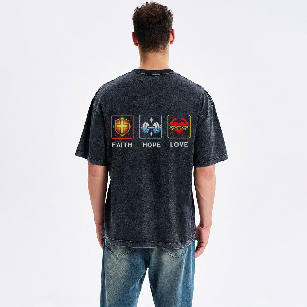 Faith Hope Love Christian Washed T-Shirt 