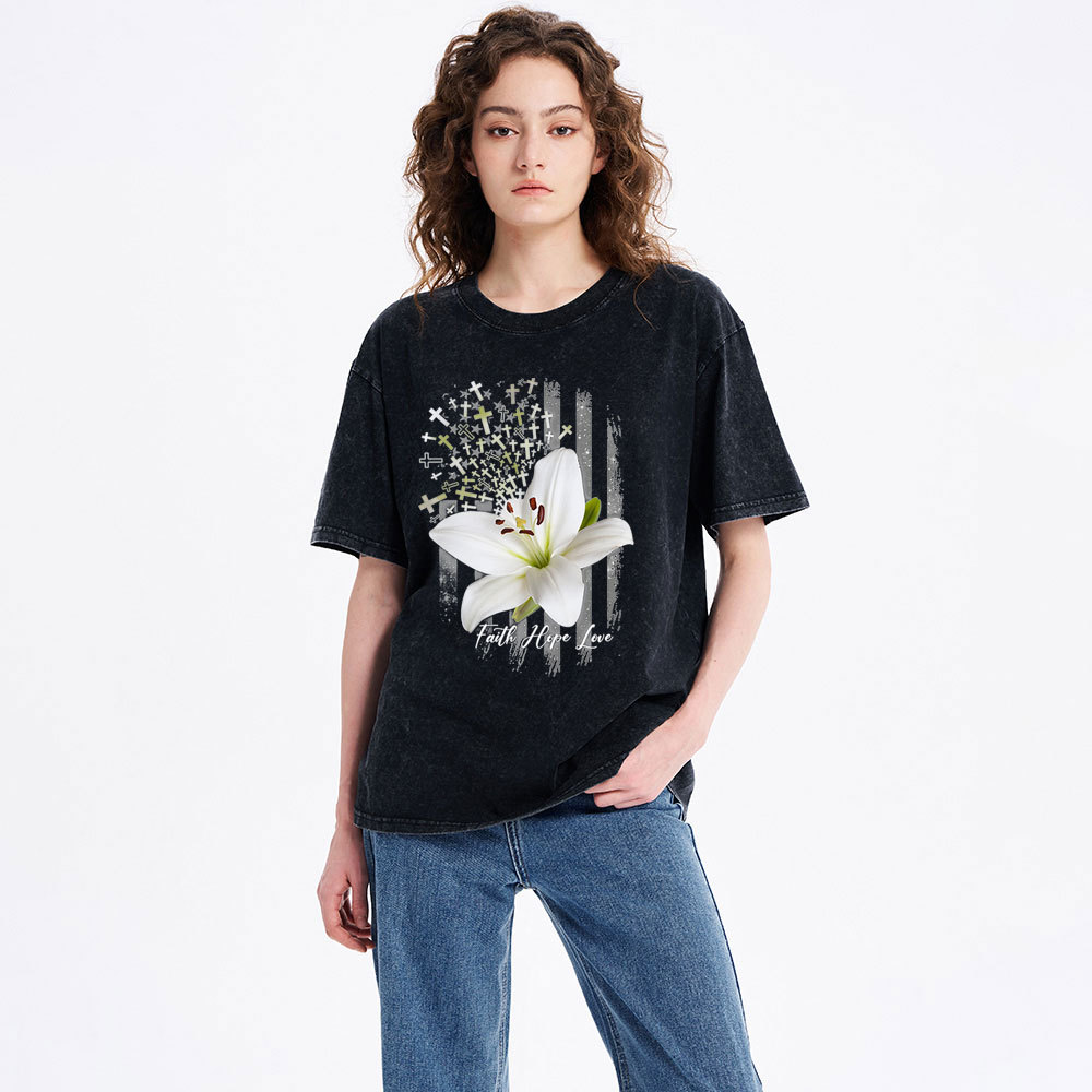 Faith Hope Love Christian Washed T-Shirt