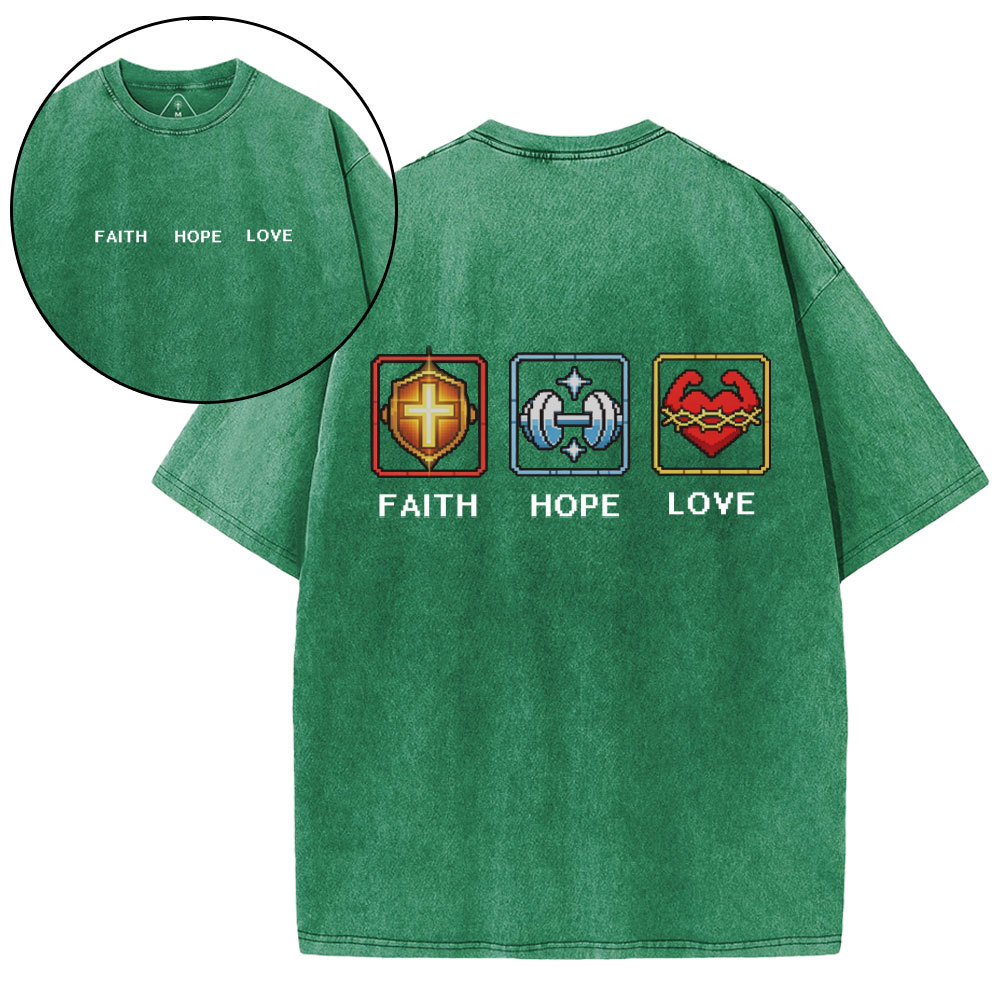 Faith Hope Love Christian Washed T-Shirt 