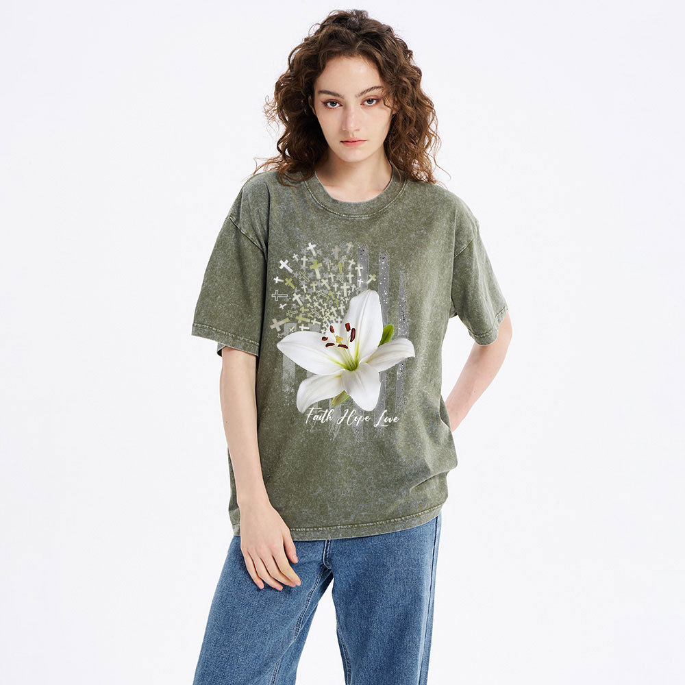 Faith Hope Love Christian Washed T-Shirt
