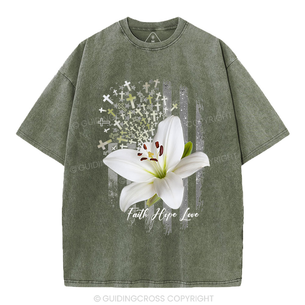 Faith Hope Love Christian Washed T-Shirt