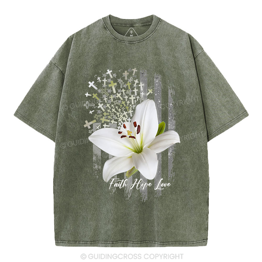 Faith Hope Love Christian Washed T-Shirt