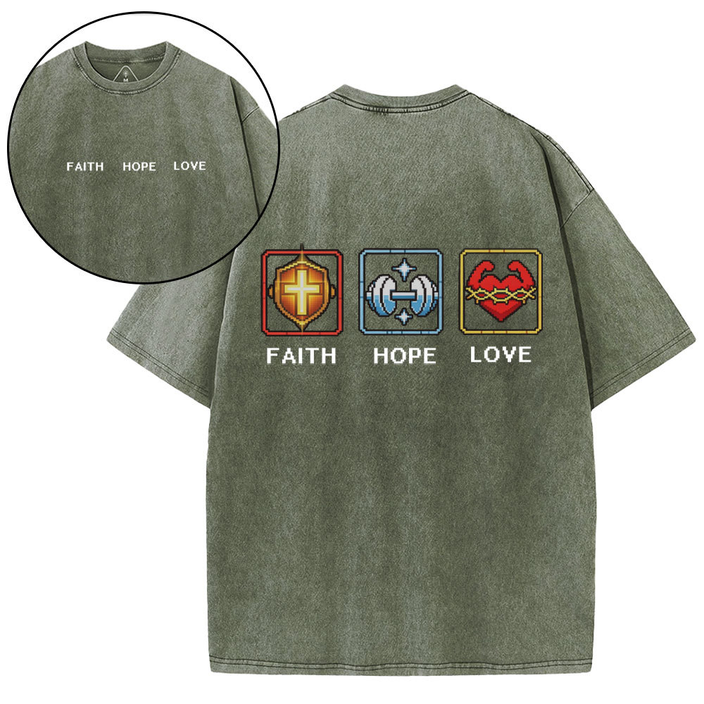 Faith Hope Love Christian Washed T-Shirt 