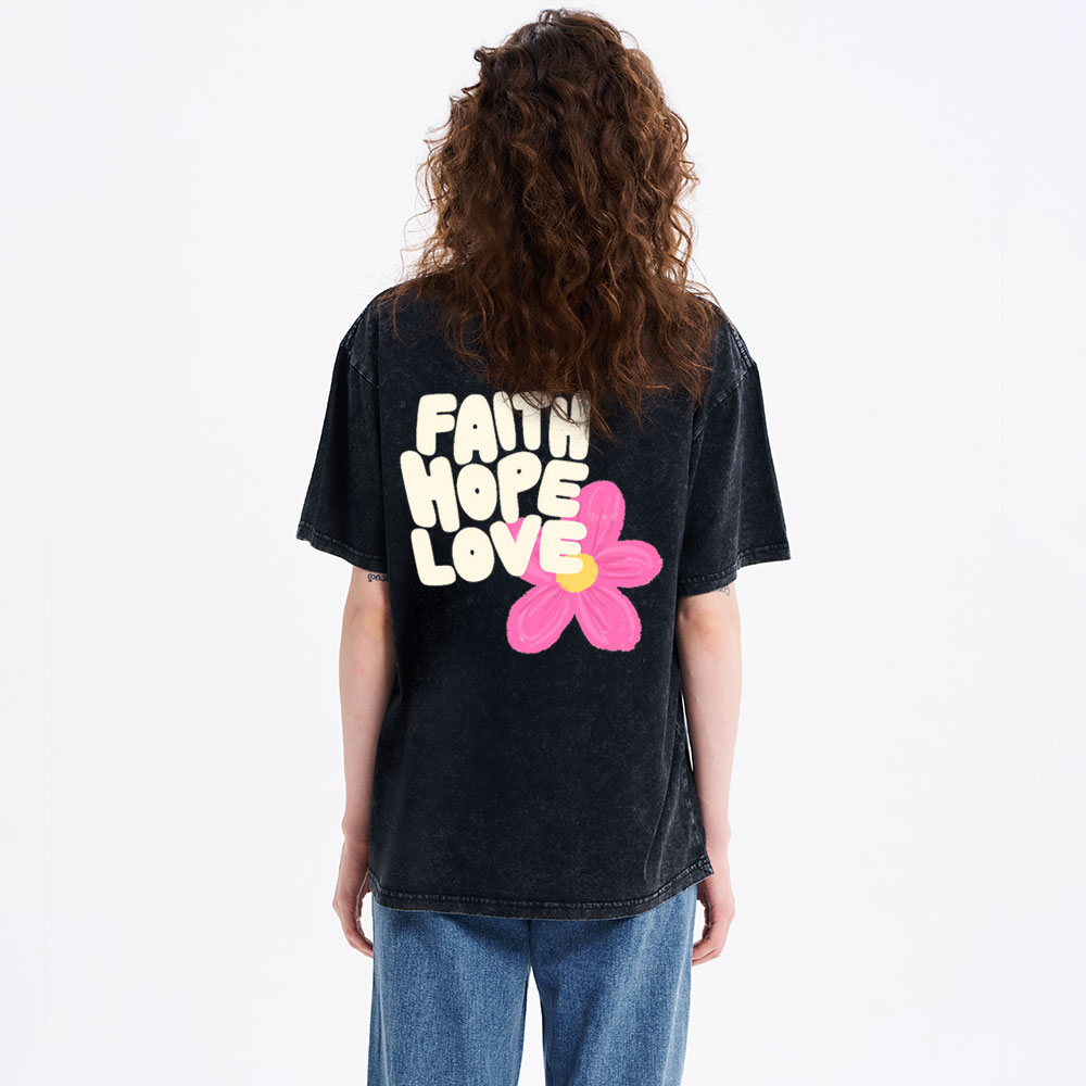 Faith Hope Love Christian Washed T-Shirt