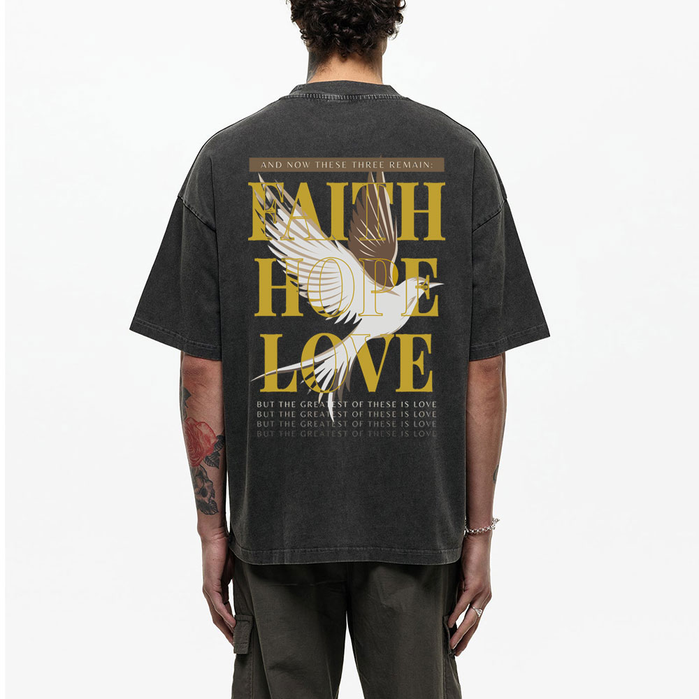 Faith Hope Love Christian Washed T-Shirt