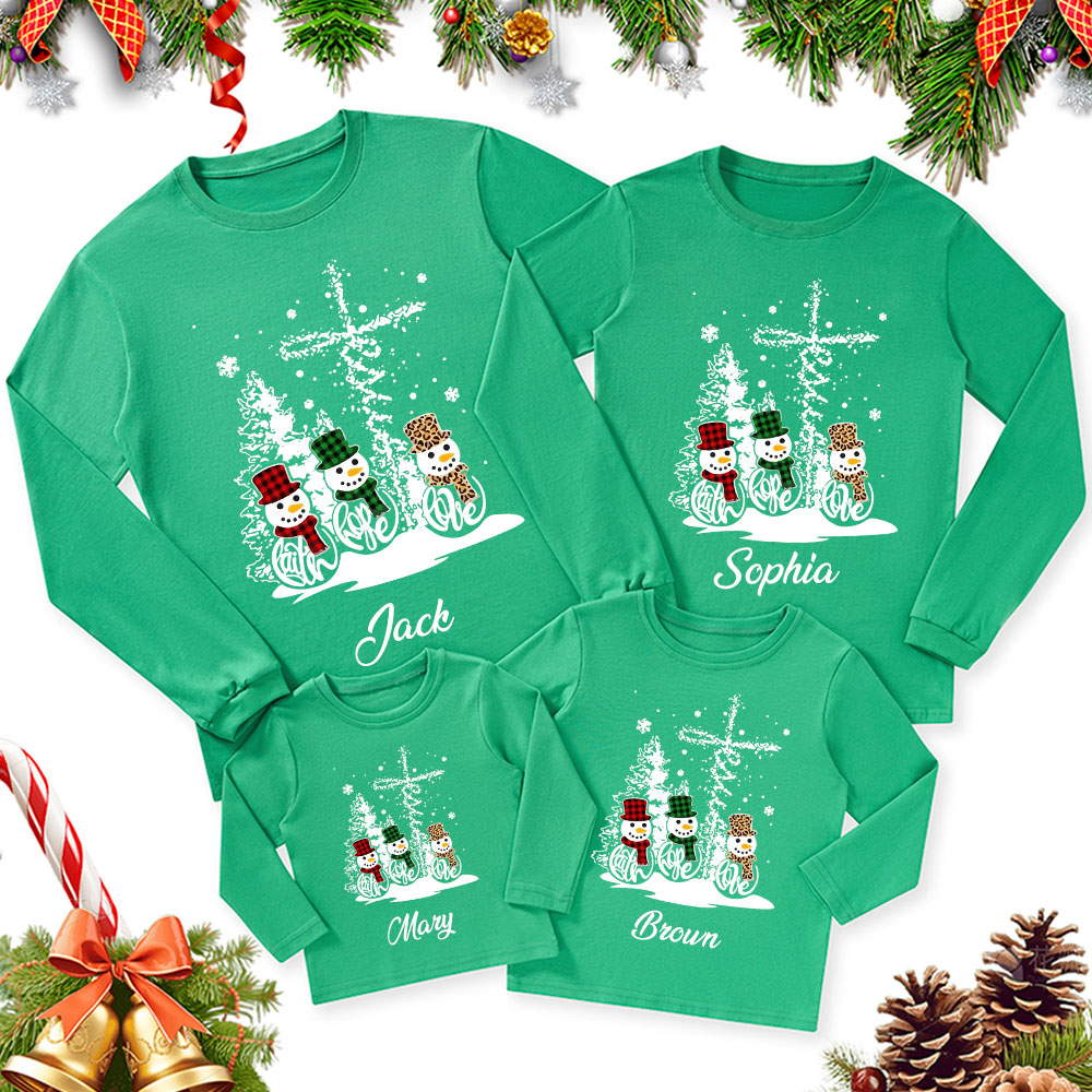 Personalized Faith Hope Love Christmas Family Matching Long Sleeve Shi