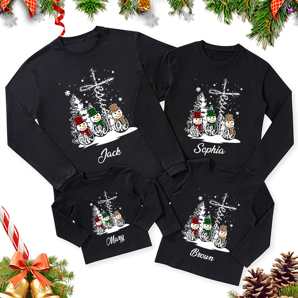 Personalized Faith Hope Love Christmas Family Matching Long Sleeve Shirts