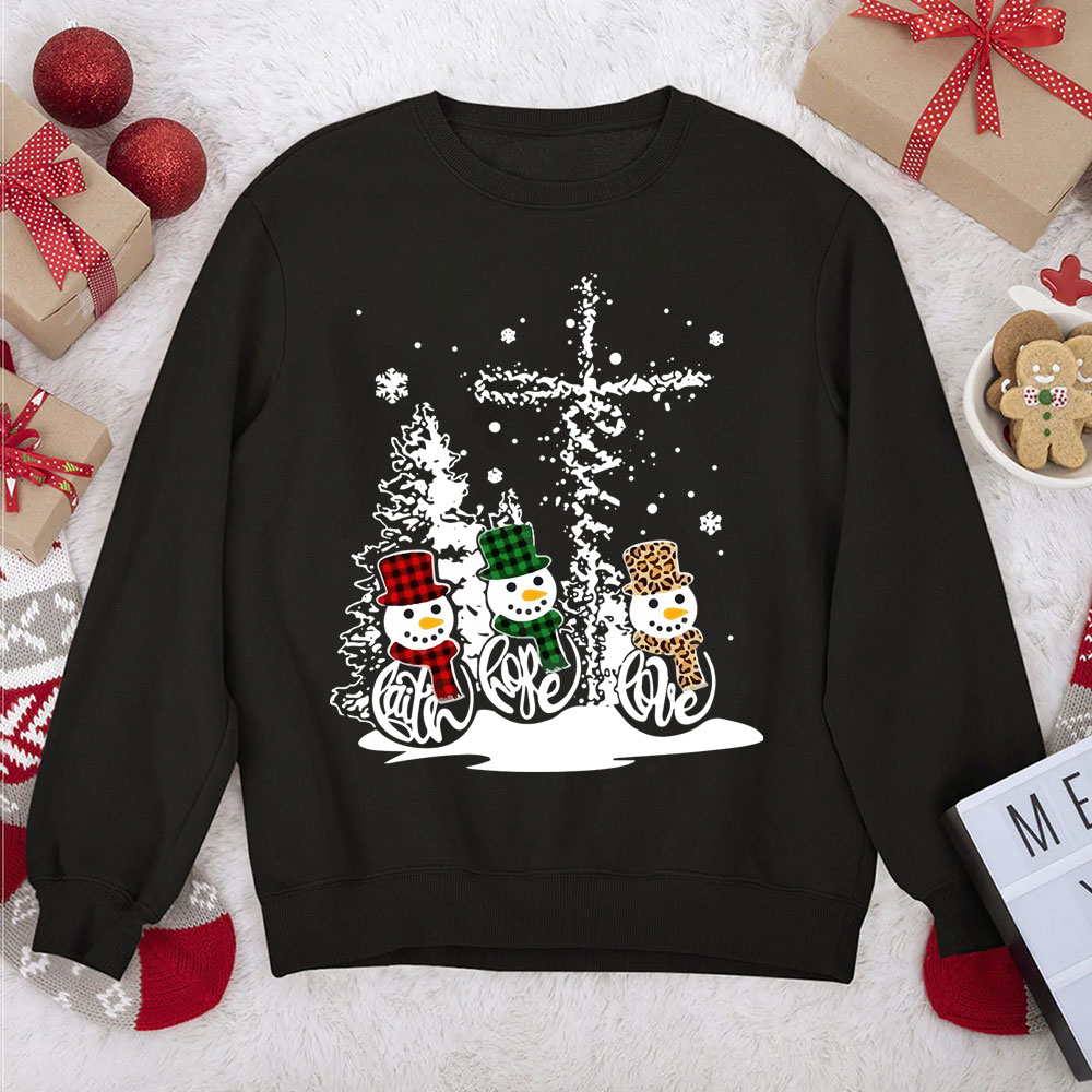 Faith Hope Love Snowman Christian Christmas Sweatshirt Sale GuidingCross