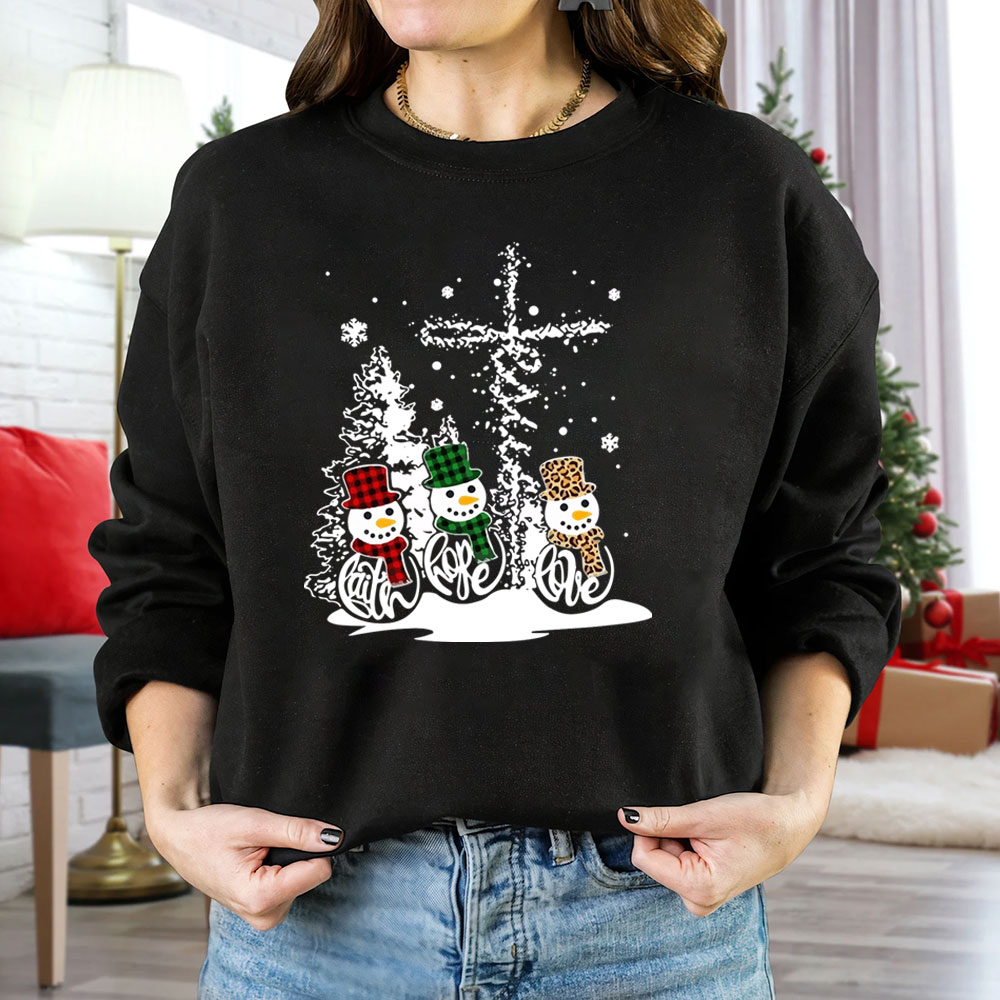 Faith Hope Love Snowman Christian Christmas Sweatshirt