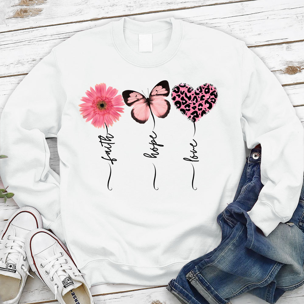 Faith Love Hope Flower Butterfly Heart Christian Sweatshirt Sale - GuidingCross